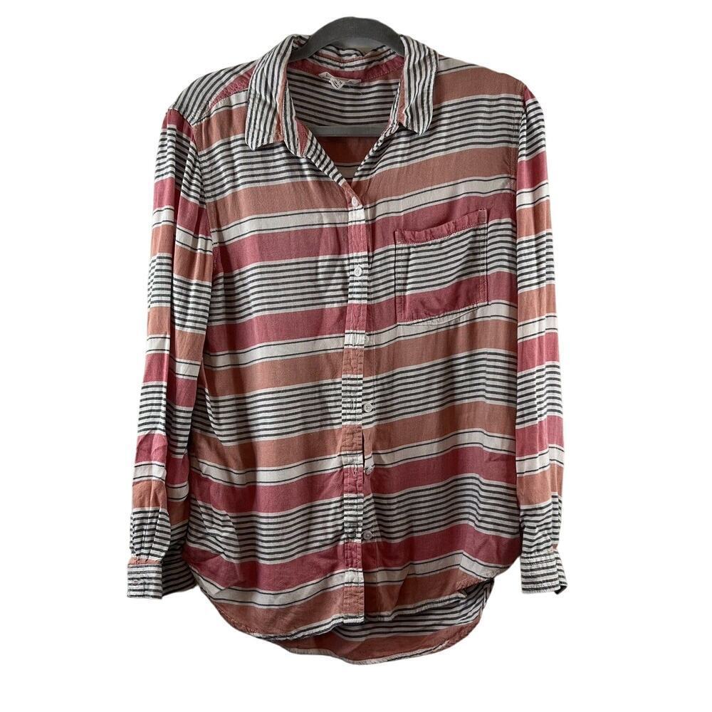 Beach Lunch Lounge Striped Top - Pink, Orange, Grey - M